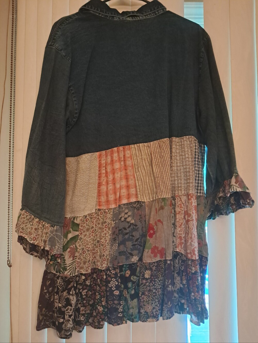 Young Threads Denim Patchwork Boho Tunic with Floral Ruffles BNWT Size XL - Picture 2 of 4